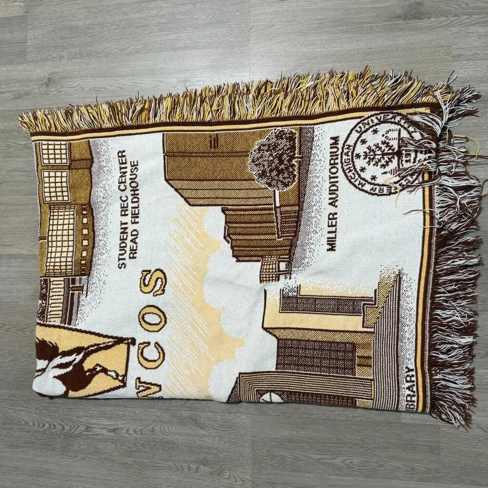 Vintage Western Michigan University Broncos Woven Tapestry Throw Blanket 60x44